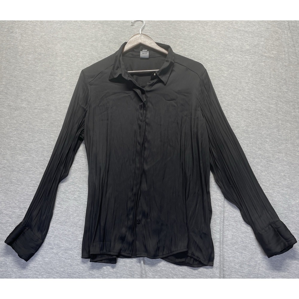 Worthington Shirt Womens XL Black Pleated Collared Long Sleeve Button Front